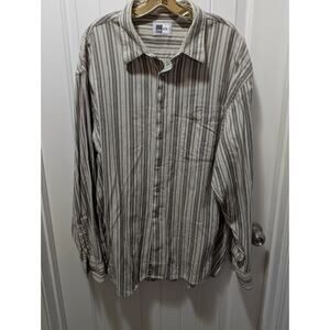 Studio Alx Mens 2XL Button Down Beige Brown Striped Shirt Long Sleeve